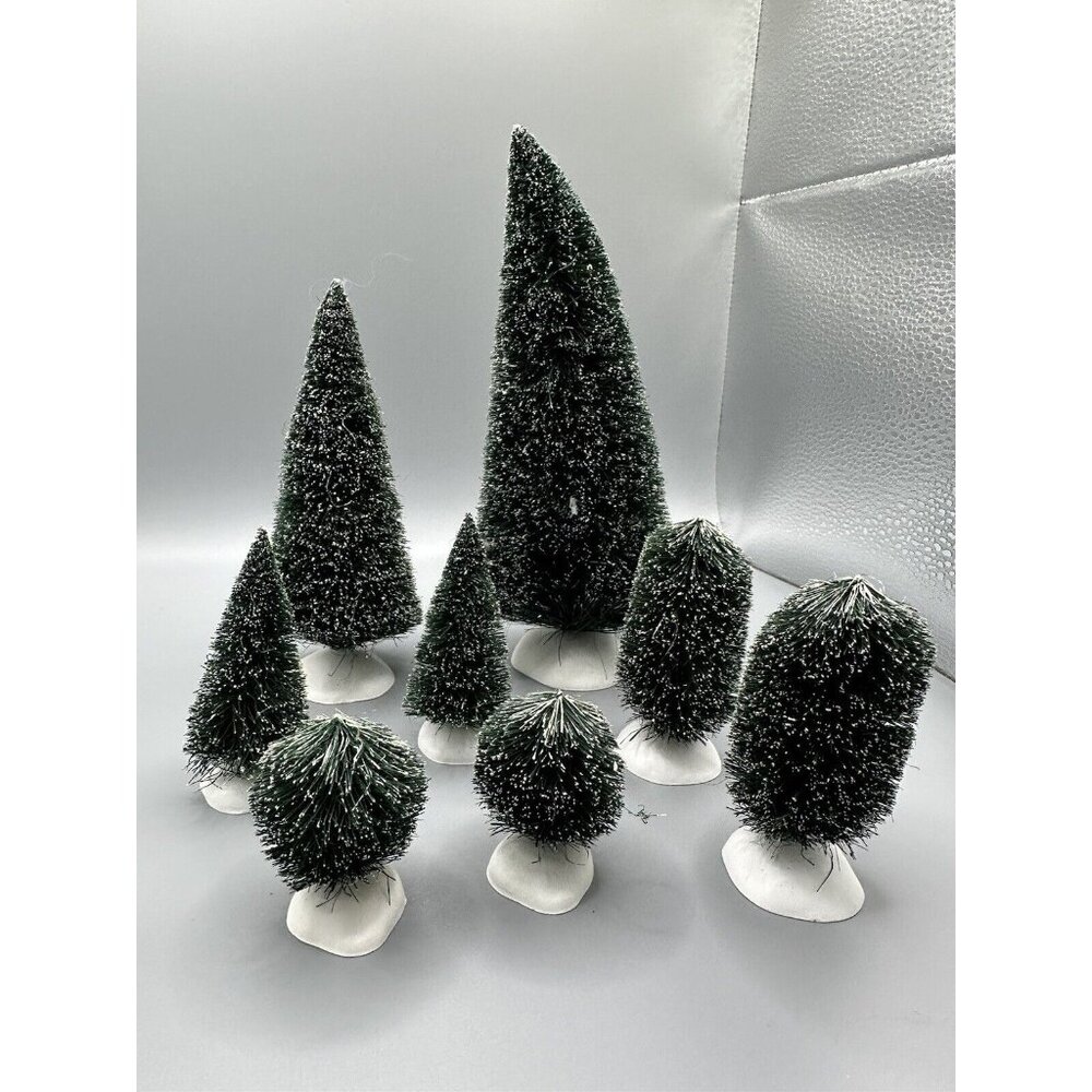 Department 56 Lot Vtg Snow Flocked Evergreen Trees & Bushes Christmas Village